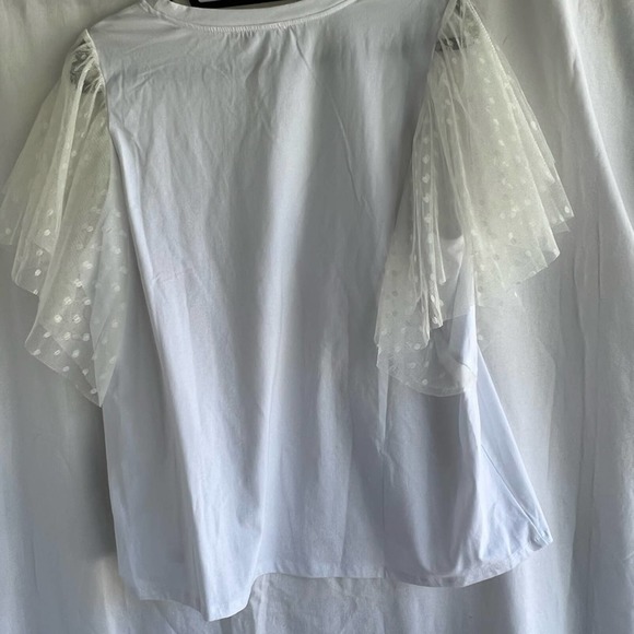 NWT Eloquii white stretch t-shirt with lace flutter sleeves, size 2x 18-… - Picture 13 of 16